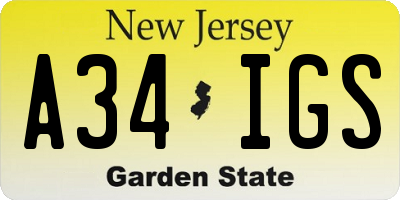NJ license plate A34IGS