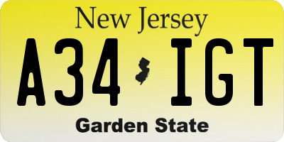 NJ license plate A34IGT