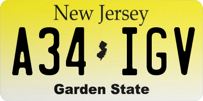 NJ license plate A34IGV