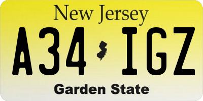 NJ license plate A34IGZ