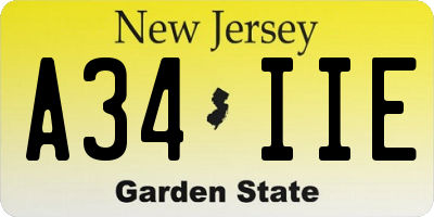 NJ license plate A34IIE