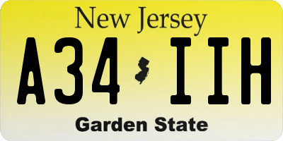 NJ license plate A34IIH