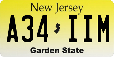 NJ license plate A34IIM