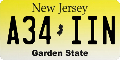 NJ license plate A34IIN