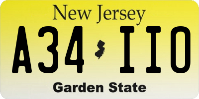 NJ license plate A34IIO