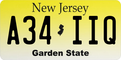 NJ license plate A34IIQ