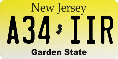NJ license plate A34IIR