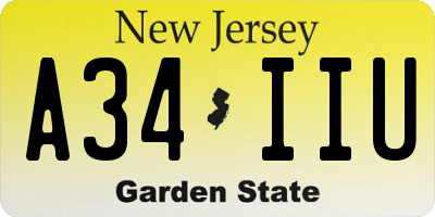 NJ license plate A34IIU