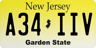 NJ license plate A34IIV