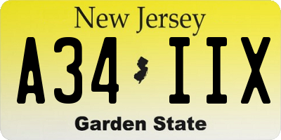 NJ license plate A34IIX