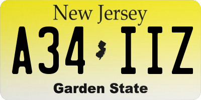 NJ license plate A34IIZ