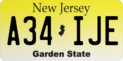 NJ license plate A34IJE
