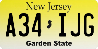 NJ license plate A34IJG