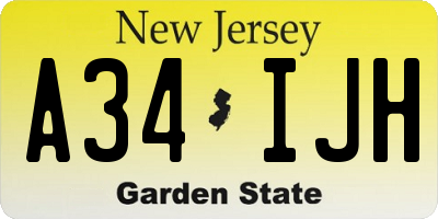 NJ license plate A34IJH