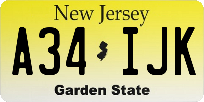NJ license plate A34IJK