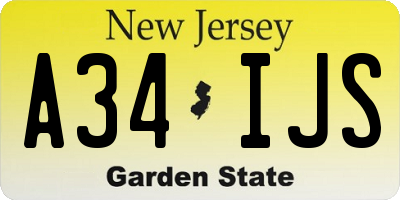 NJ license plate A34IJS