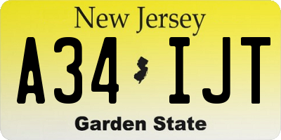 NJ license plate A34IJT