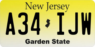 NJ license plate A34IJW