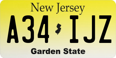 NJ license plate A34IJZ