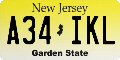 NJ license plate A34IKL