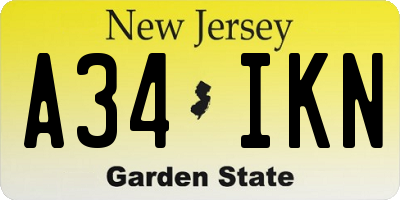 NJ license plate A34IKN