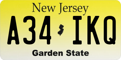 NJ license plate A34IKQ