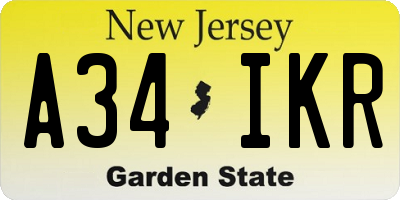 NJ license plate A34IKR