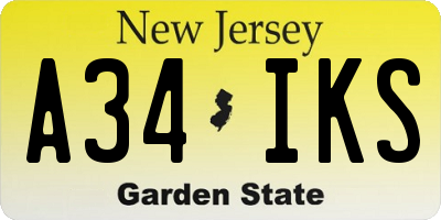 NJ license plate A34IKS