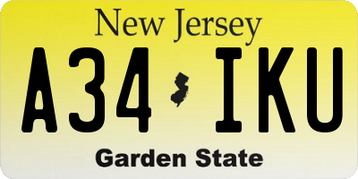 NJ license plate A34IKU