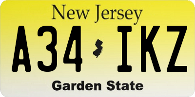 NJ license plate A34IKZ