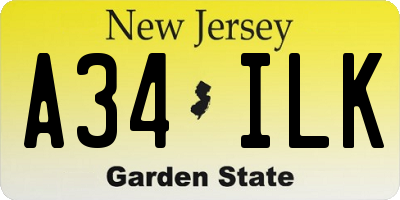 NJ license plate A34ILK