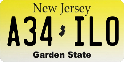 NJ license plate A34ILO