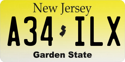 NJ license plate A34ILX