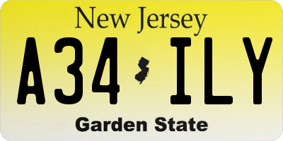 NJ license plate A34ILY
