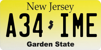 NJ license plate A34IME