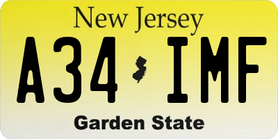 NJ license plate A34IMF
