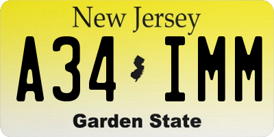 NJ license plate A34IMM