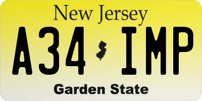 NJ license plate A34IMP