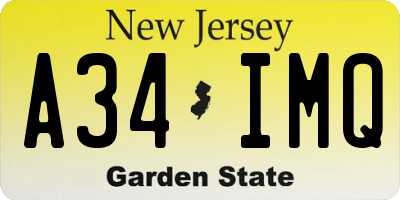 NJ license plate A34IMQ