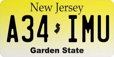 NJ license plate A34IMU