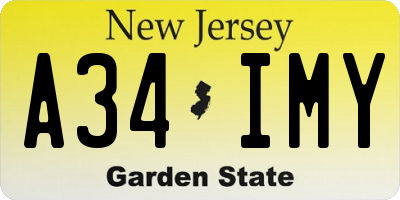 NJ license plate A34IMY