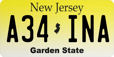 NJ license plate A34INA