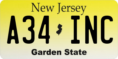 NJ license plate A34INC