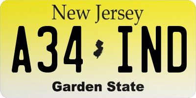NJ license plate A34IND