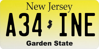 NJ license plate A34INE