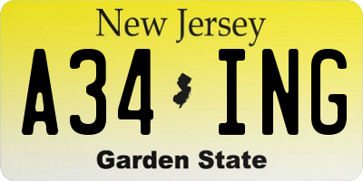 NJ license plate A34ING