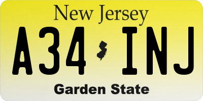 NJ license plate A34INJ