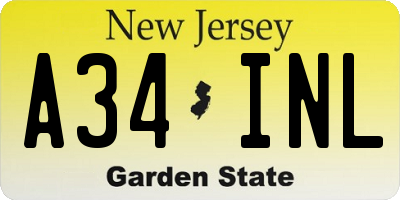 NJ license plate A34INL