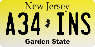 NJ license plate A34INS