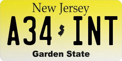NJ license plate A34INT